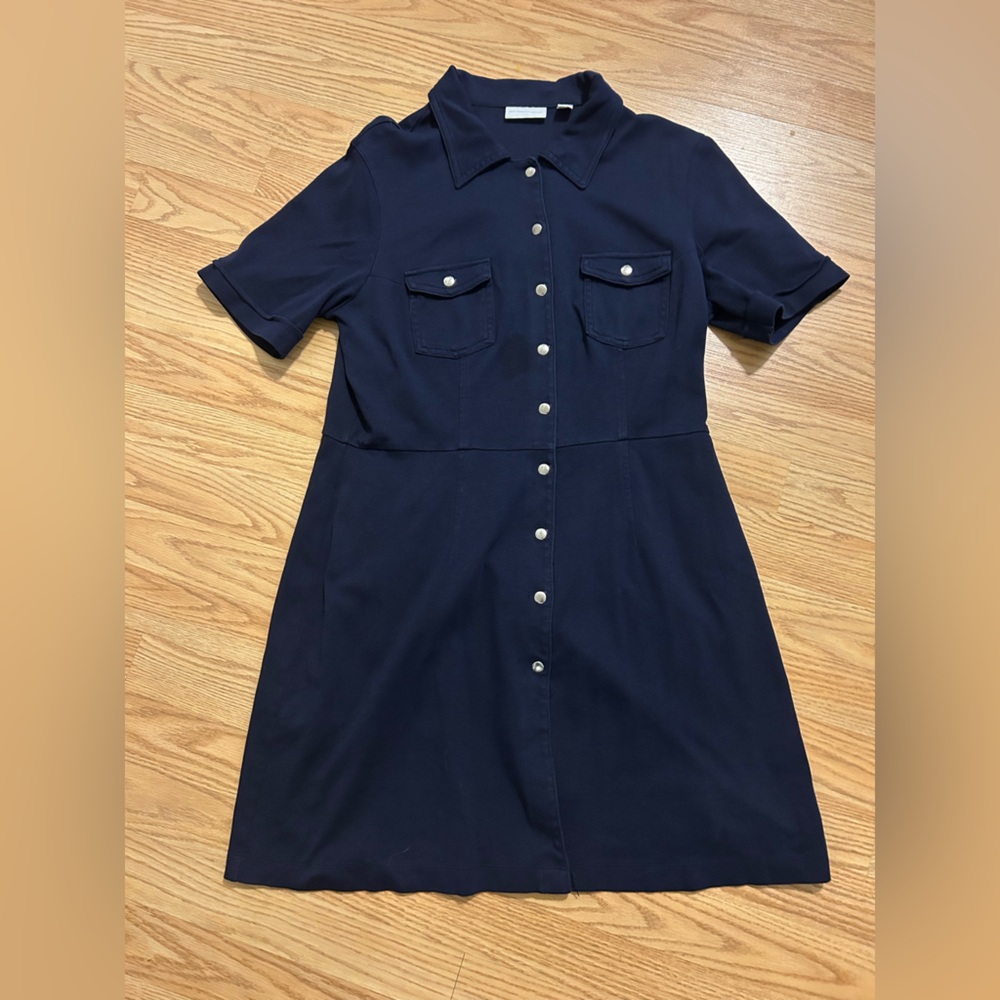 New York & Company Navy Button-Front Dress